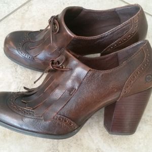 BORN Comfort Brown Leather Heeled Oxford Loafers